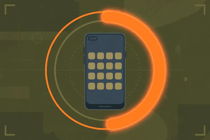 Smartphone with a circular progress ring on a dark olive tactical background